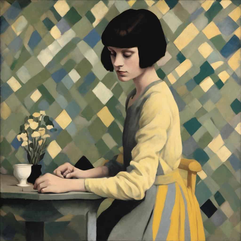 Οπτική αναπαράσταση της τέχνης ως εσωτερικού τοπίου, με γυναίκα σε ήρεμη στιγμή, σε έντονα χρώματα και σύγχρονη αισθητική.